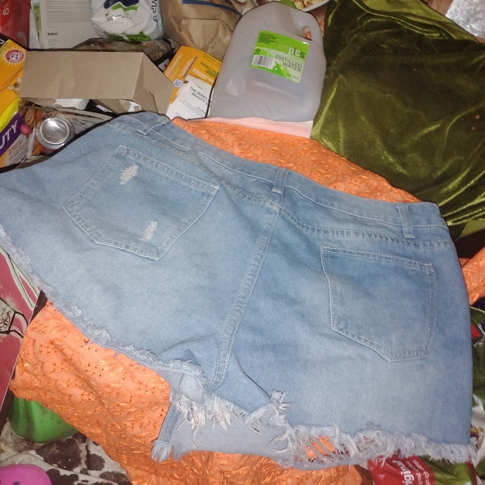 New! Light Blue Distressed Jean Shorts